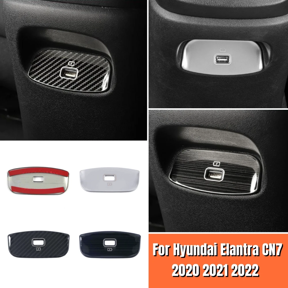 Для Hyundai Elantra CN7 2020-2022 Подлокотник салона автомобиля Задняя крышка USB-разъема Отделка рамы Молдинги Аксессуары из нержавеющей стали Изображение 0