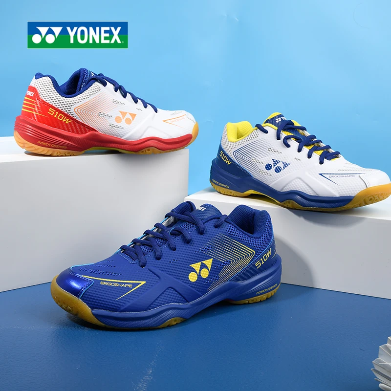 Новое поступление Обуви для бадминтона Yonex, широкие суперлегкие спортивные кроссовки с силовой подушкой для мужчин и женщин Shb510w для тенниса Изображение 5