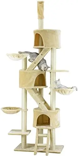 Высокая Кошачья Башня На Дереве, Когтеточка для Кондоминиума Kitty Kitten, Мебель для Дома с Лестницами, Кроватями-Корзинами и Регулируемым Шестом до потолка. Изображение 1
