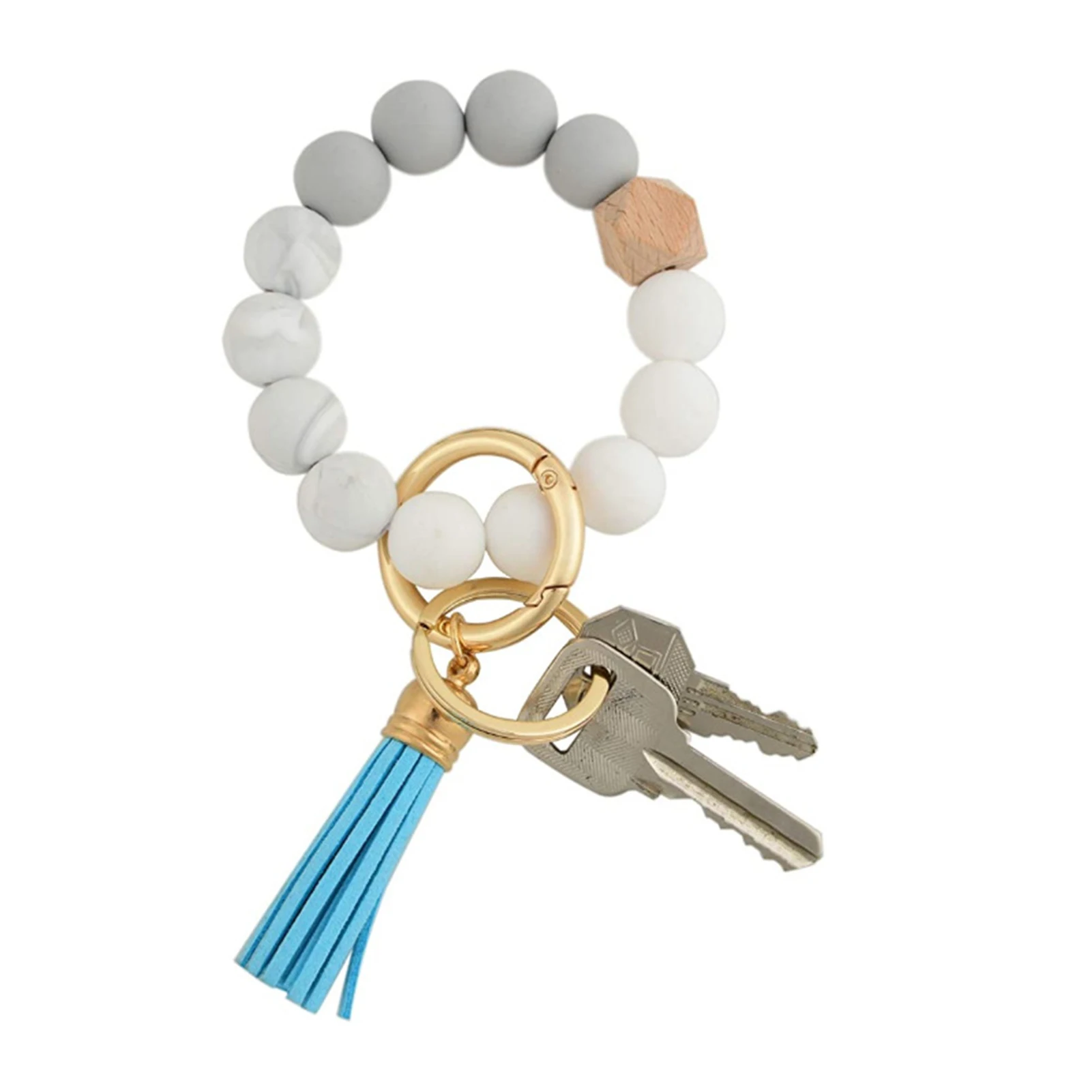 Женский браслет-напульсник брелок для ключей Кожаные кисточки Силиконовые бусины брелок для ключей Изображение 5