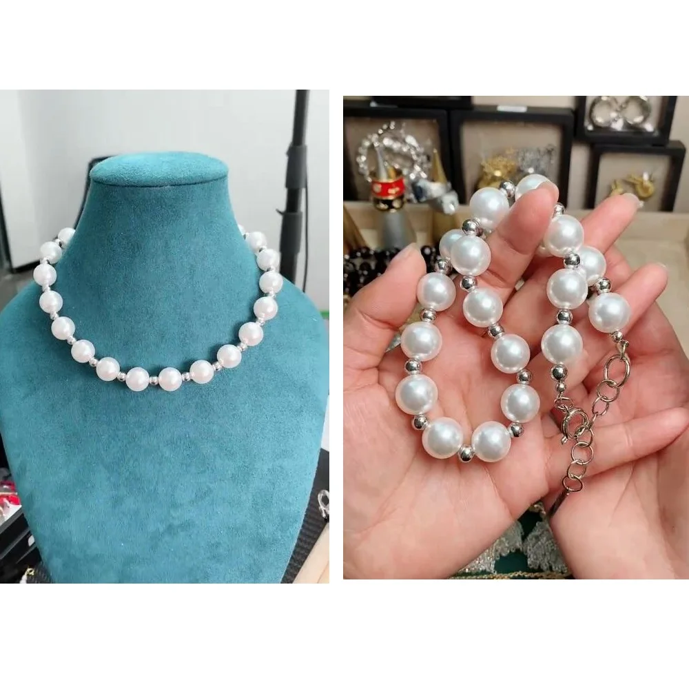 Большое жемчужное ожерелье, позолоченные цепочки для женщин с простым дизайном Изображение 4