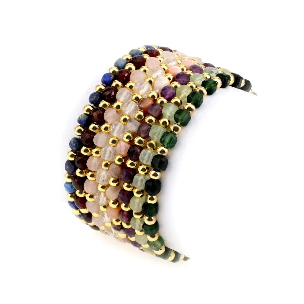 Vlen Натуральный камень Малахит, Многоцветный Браслет для женщин, Позолоченные бусины, Красочные браслеты, Эластичные браслеты, подарок для женщин Изображение 3