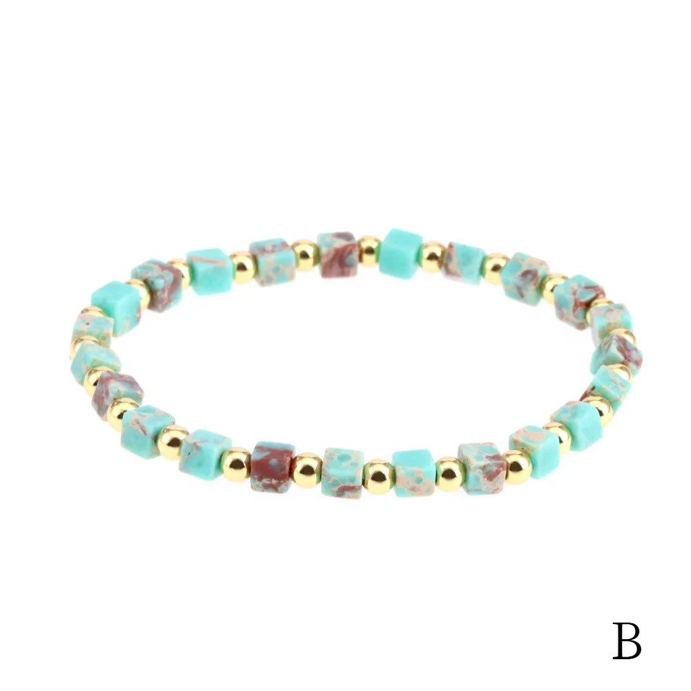 Vlen Натуральный камень Малахит, Многоцветный Браслет для женщин, Позолоченные бусины, Красочные браслеты, Эластичные браслеты, подарок для женщин Изображение 5