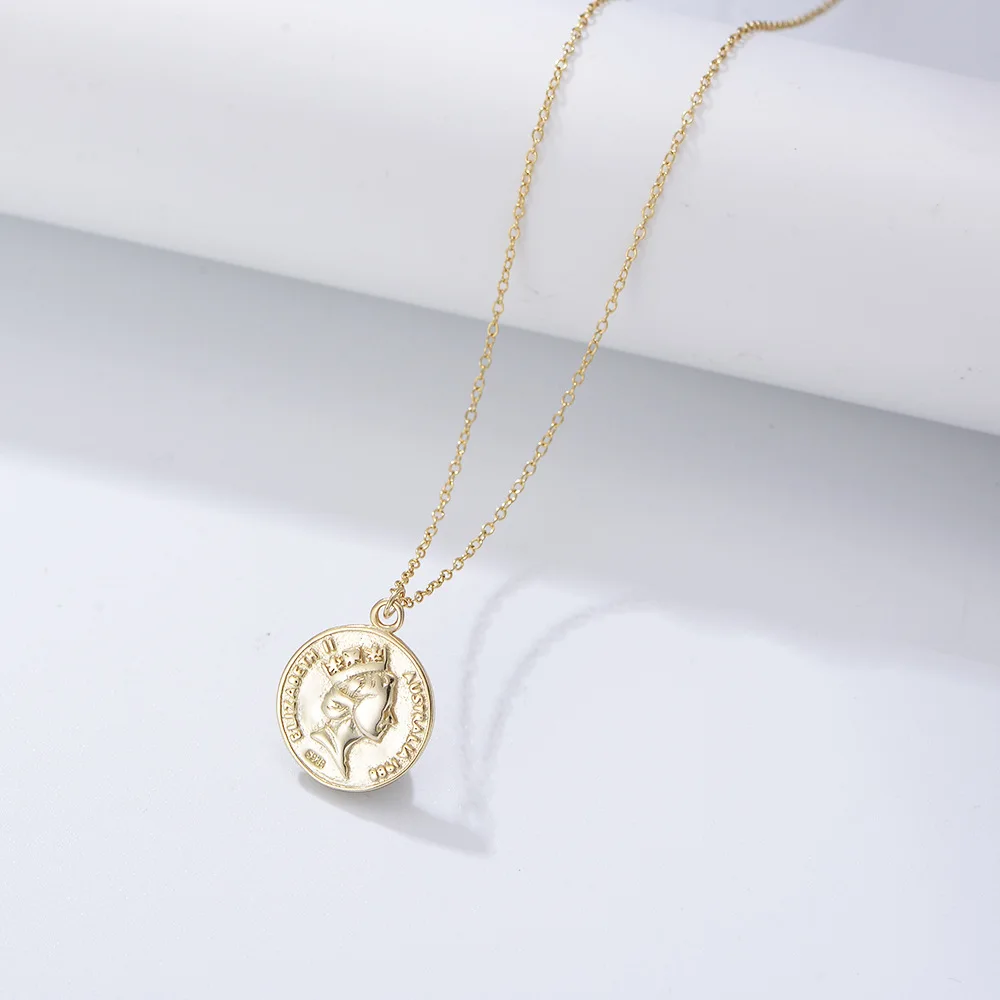 Серебряное винтажное ожерелье с круглой монетой в виде головы королевы из стерлингового серебра S925 пробы, модная цепочка для ключиц Изображение 0
