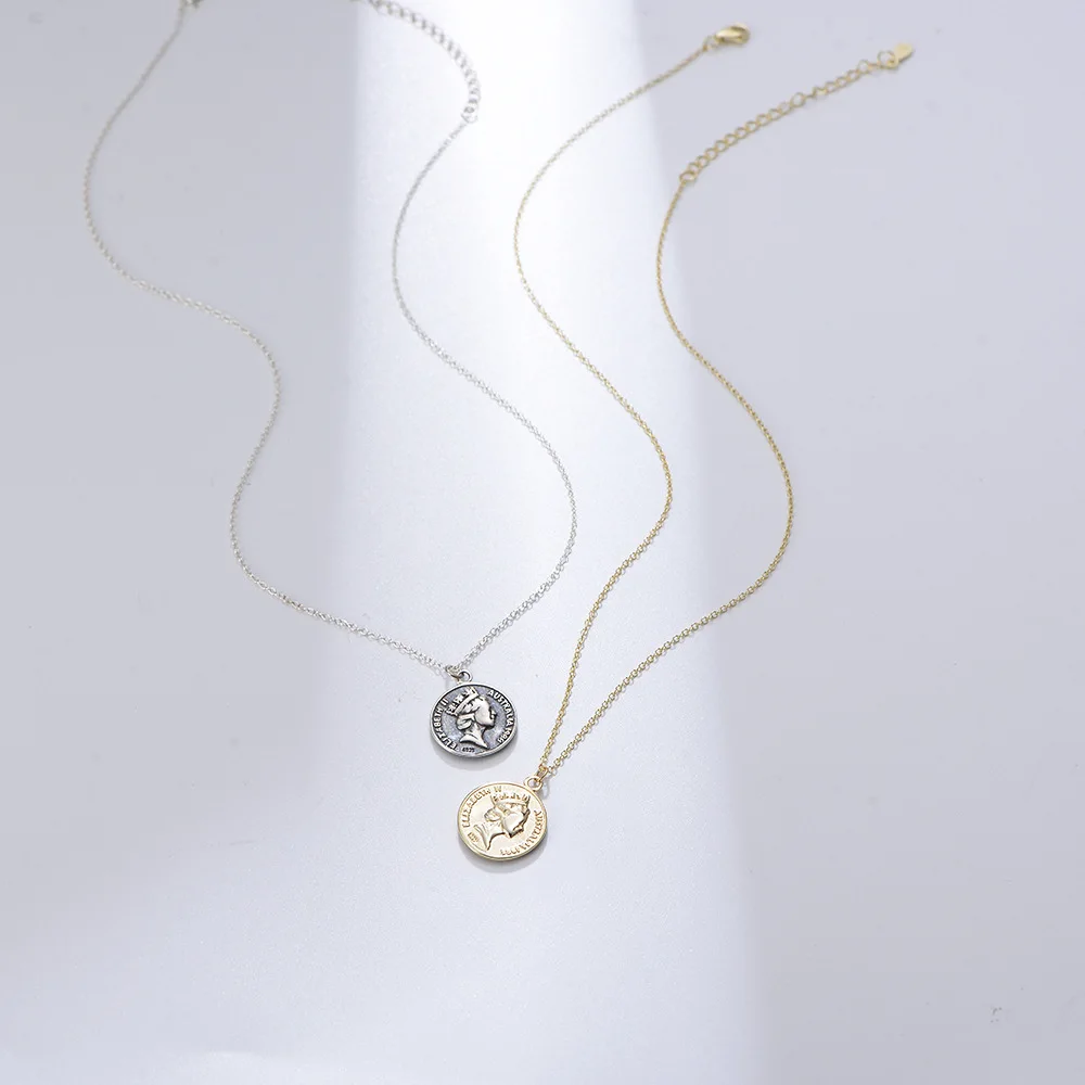 Серебряное винтажное ожерелье с круглой монетой в виде головы королевы из стерлингового серебра S925 пробы, модная цепочка для ключиц Изображение 2