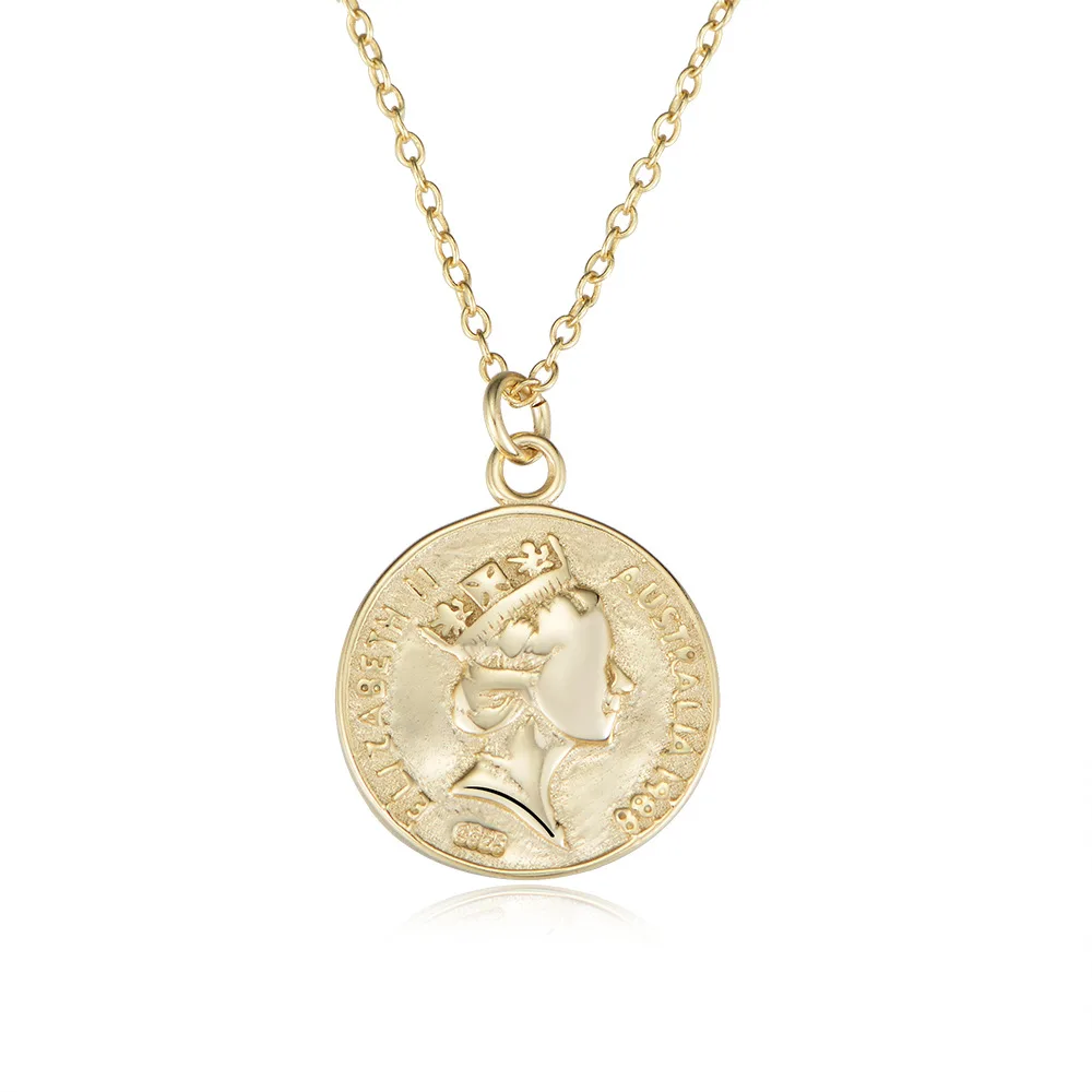 Серебряное винтажное ожерелье с круглой монетой в виде головы королевы из стерлингового серебра S925 пробы, модная цепочка для ключиц Изображение 4