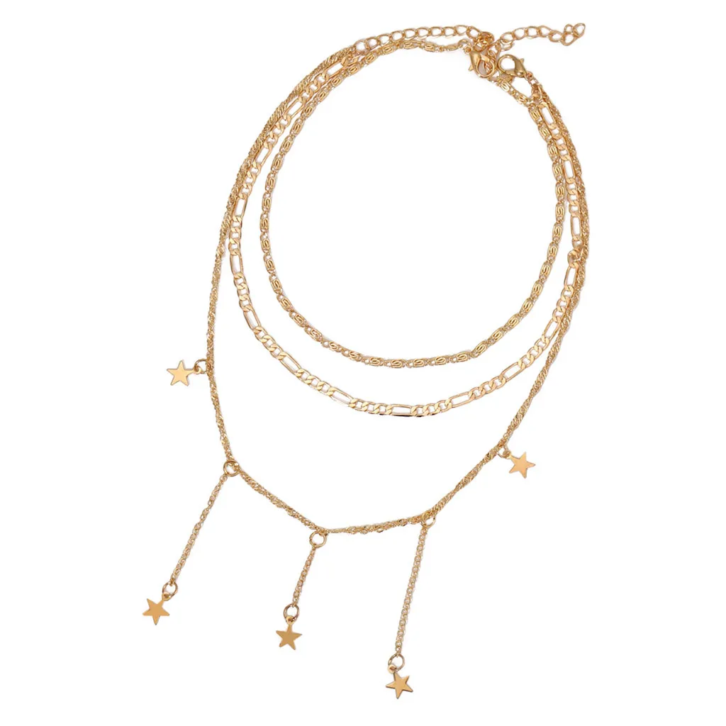 Ожерелье, Пятиконечные украшения, многослойная цепочка для ключиц, звездные креативные женские ожерелья, подвески Изображение 1