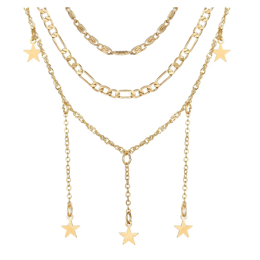 Ожерелье, Пятиконечные украшения, многослойная цепочка для ключиц, звездные креативные женские ожерелья, подвески Изображение 2