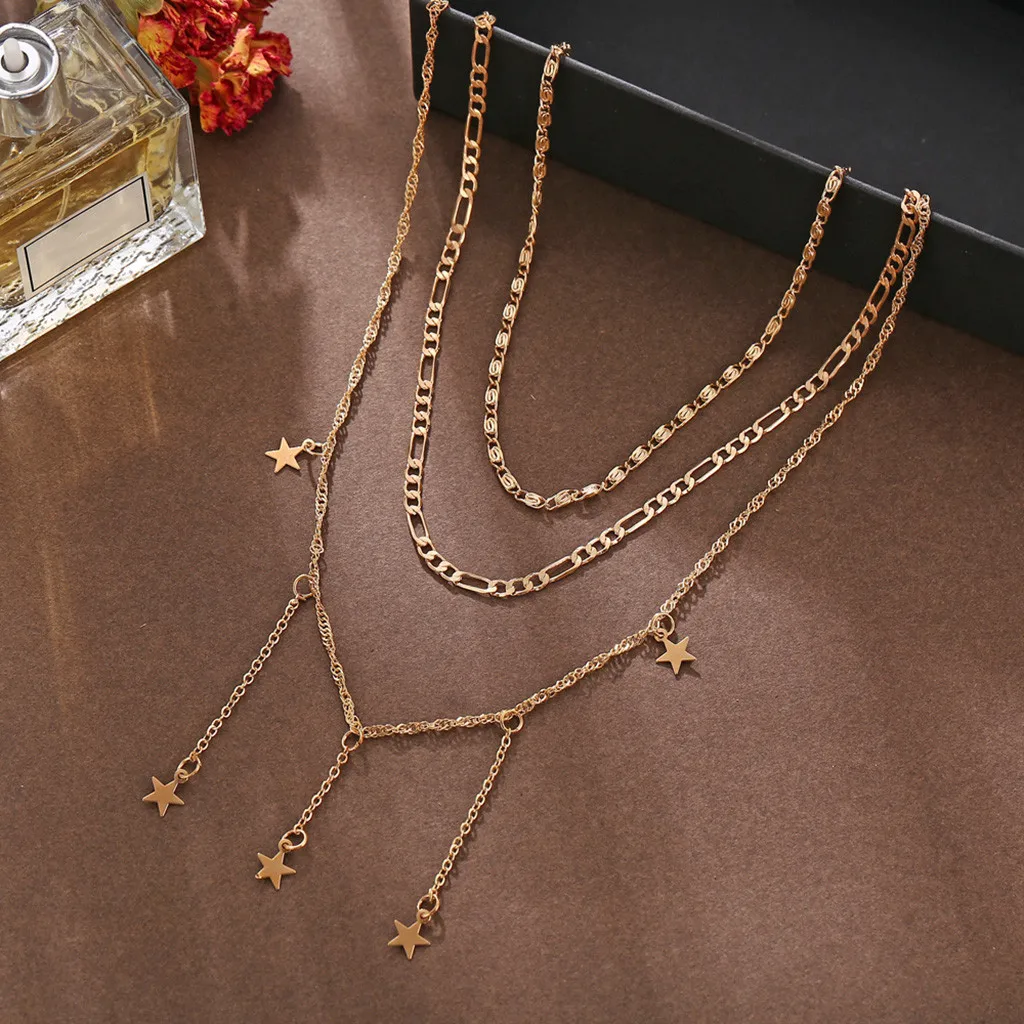 Ожерелье, Пятиконечные украшения, многослойная цепочка для ключиц, звездные креативные женские ожерелья, подвески Изображение 3