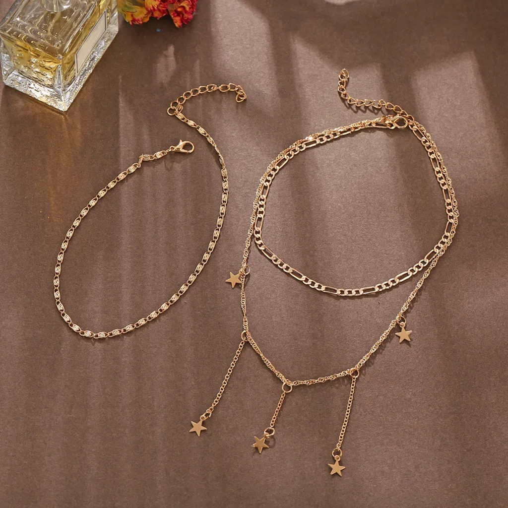 Ожерелье, Пятиконечные украшения, многослойная цепочка для ключиц, звездные креативные женские ожерелья, подвески Изображение 4