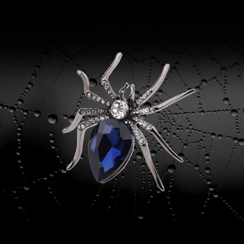 Винтажные броши в виде паука с кристаллами и жемчугом для женщин и мужчин, панк-черная брошь в виде паутины, насекомого, животного, булавка, Готические украшения, подарок на Хэллоуин Изображение 0