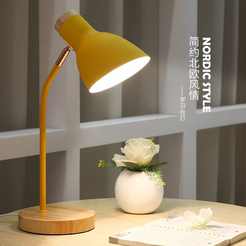 Настольная лампа из скандинавского современного простого дерева, прикроватная лампа для спальни, креативный стол для чтения, защита глаз, настольная лампа из макаронного шланга Изображение 0