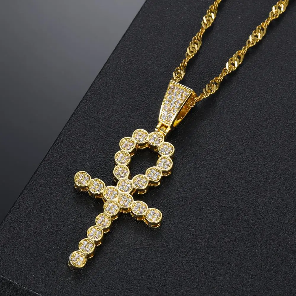 Популярное хип-хоп ожерелье с подвеской в виде креста, Египетское ожерелье с микро-прокладкой AAA + Кубический цирконий Для ювелирных изделий, Рождественский подарок Изображение 2