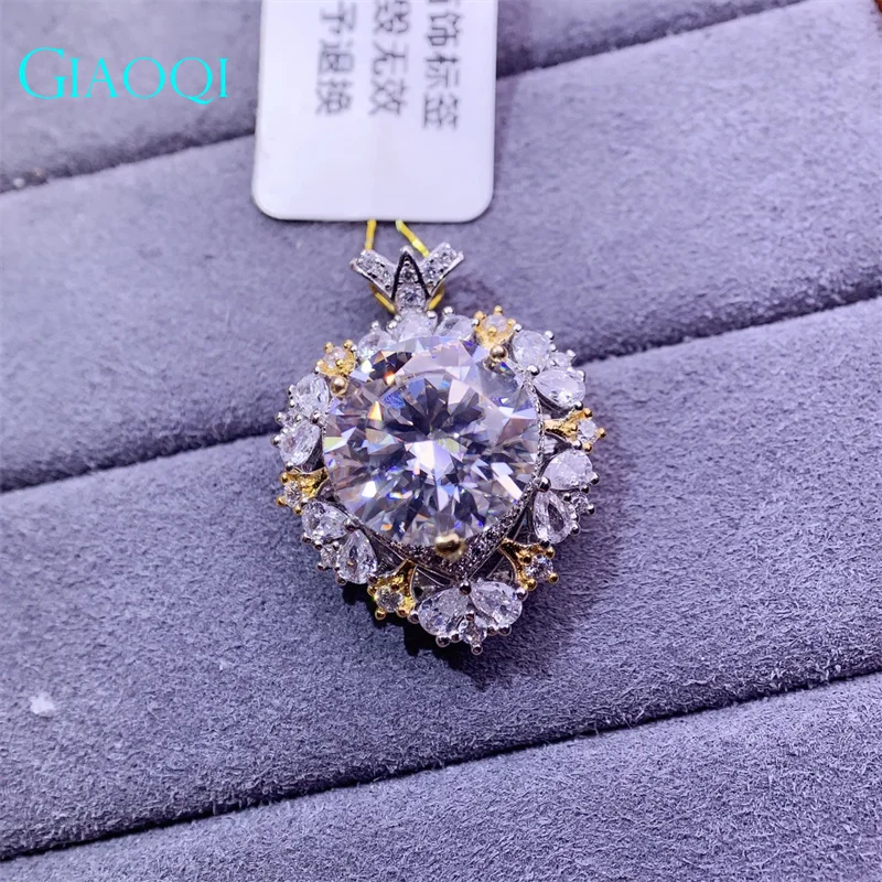 GIAOQI S925 Серебро 5 карат, подлинный бриллиант, Муассанитовое сердце цвета D, ожерелье с подвеской для женской принцессы Изображение 0