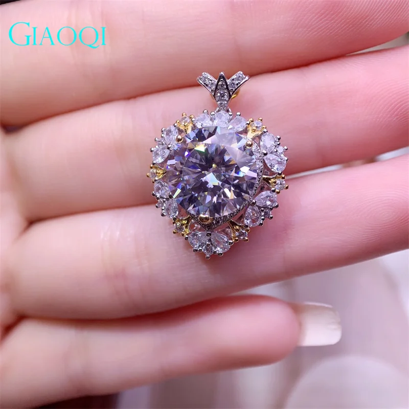 GIAOQI S925 Серебро 5 карат, подлинный бриллиант, Муассанитовое сердце цвета D, ожерелье с подвеской для женской принцессы Изображение 1