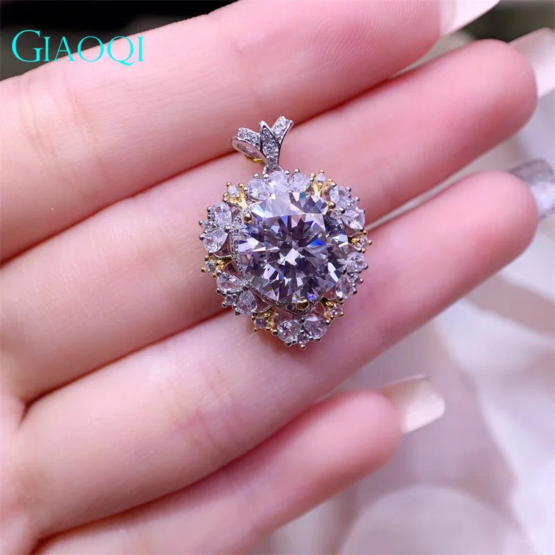 GIAOQI S925 Серебро 5 карат, подлинный бриллиант, Муассанитовое сердце цвета D, ожерелье с подвеской для женской принцессы Изображение 3
