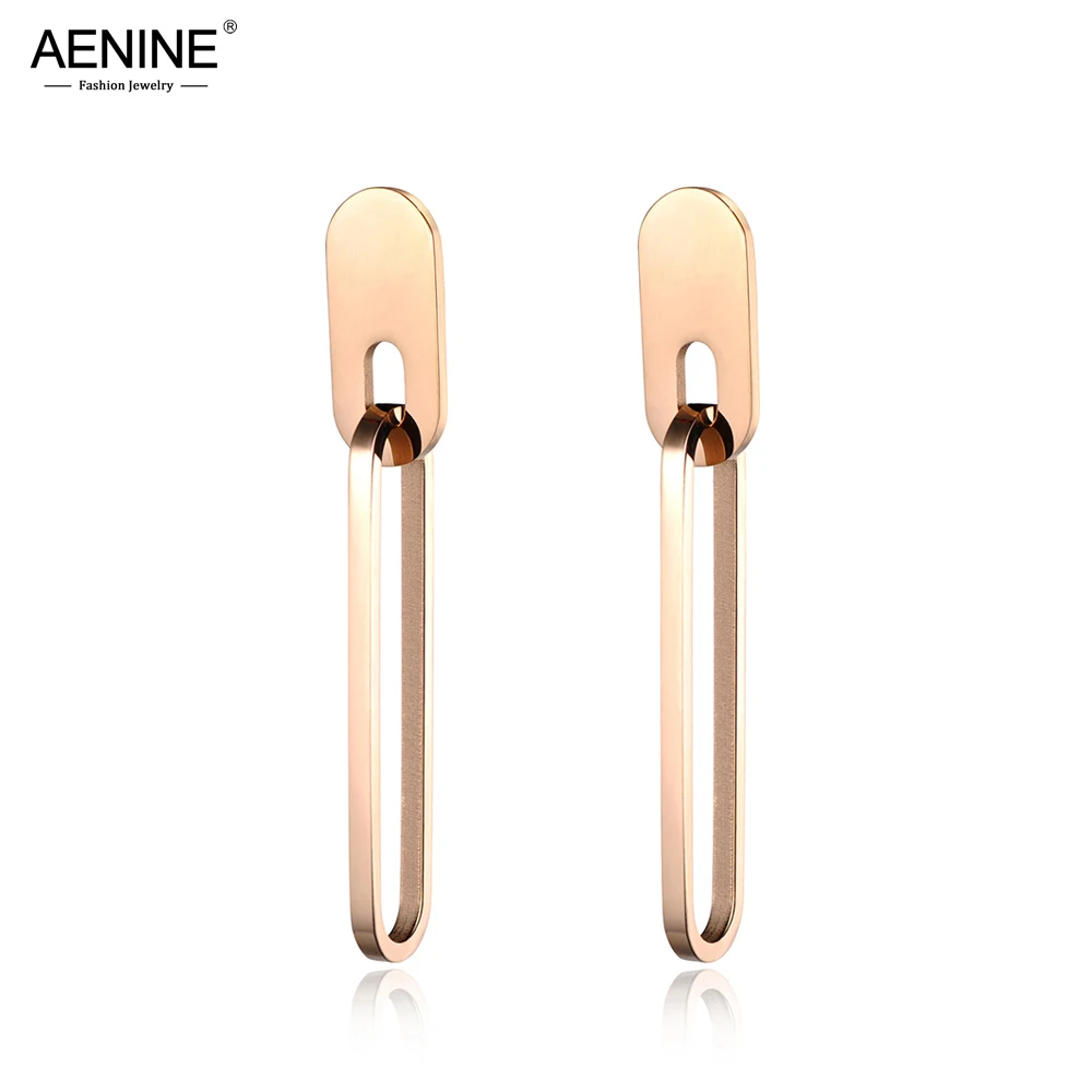 Длинные серьги из нержавеющей стали AENINE, женские украшения из розового золота геометрической формы, модный подарок в стиле панк-хип-хоп AE18097 Изображение 0