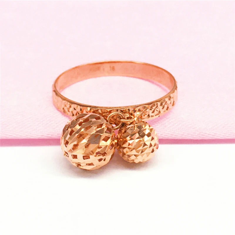Фиолетово-золотистый 585 пробы, Новый дизайн, Ажурные кольца двойного круглого размера для женщин, 14-каратное Розово-золотое Простое китайское свадебное украшение Изображение 0