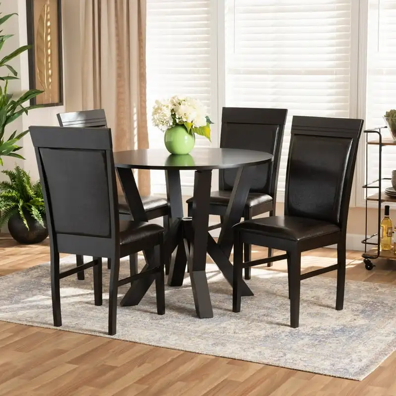 Обеденный комплект из 2 деревянных стульев, обитых темной тканью песочного цвета, выполненный в современном стиле, из 2 частей Изображение 0