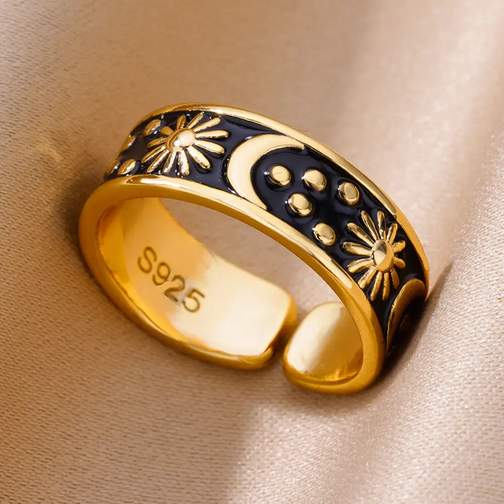 Новые кольца с эмалью in Sun для женщин Золотого цвета, кольцо с гравировкой из нержавеющей стали, обручальное кольцо для пары, эстетические украшения anillos mujer Изображение 4