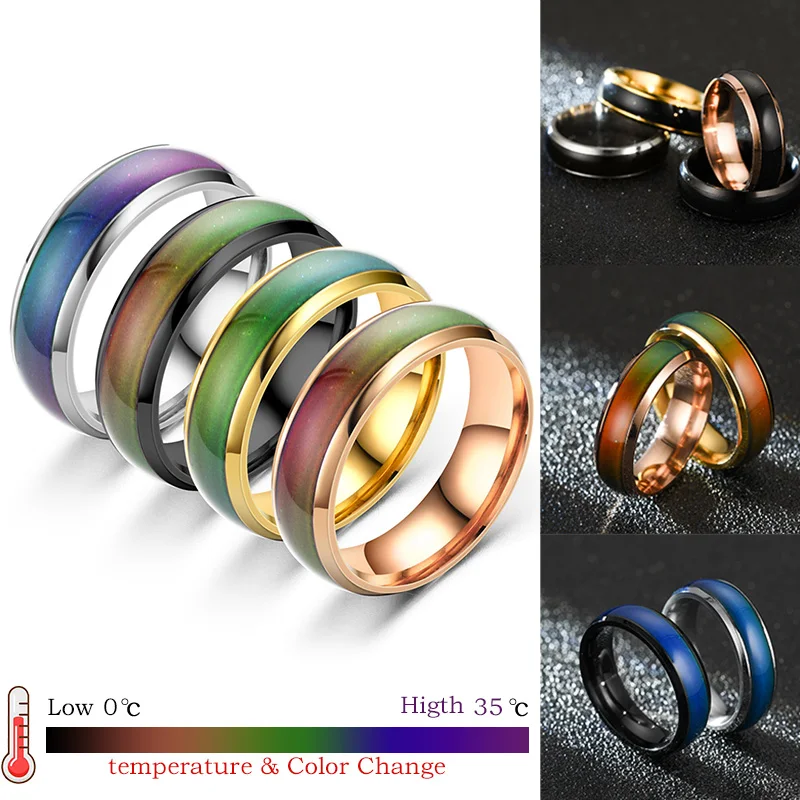 Кольцо из титановой стали для мужчин и женщин, меняющих цвет, кольцо настроения, пара модных ювелирных изделий, оптовая продажа, прямая поставка Изображение 0