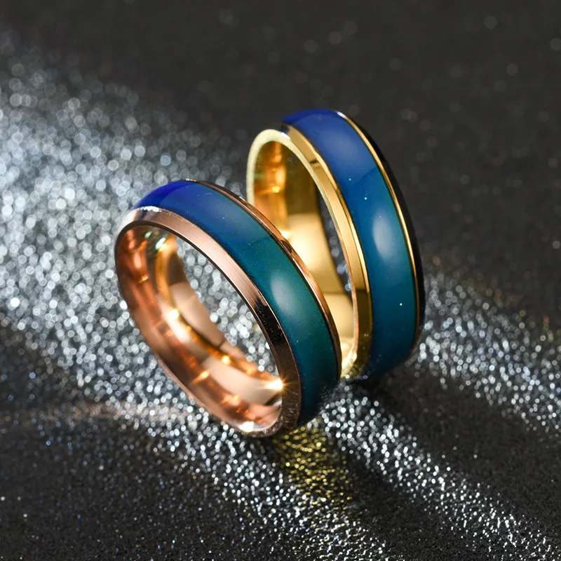 Кольцо из титановой стали для мужчин и женщин, меняющих цвет, кольцо настроения, пара модных ювелирных изделий, оптовая продажа, прямая поставка Изображение 2