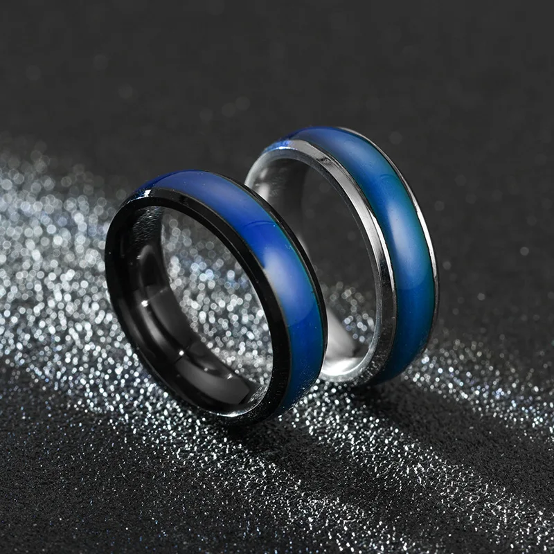 Кольцо из титановой стали для мужчин и женщин, меняющих цвет, кольцо настроения, пара модных ювелирных изделий, оптовая продажа, прямая поставка Изображение 4