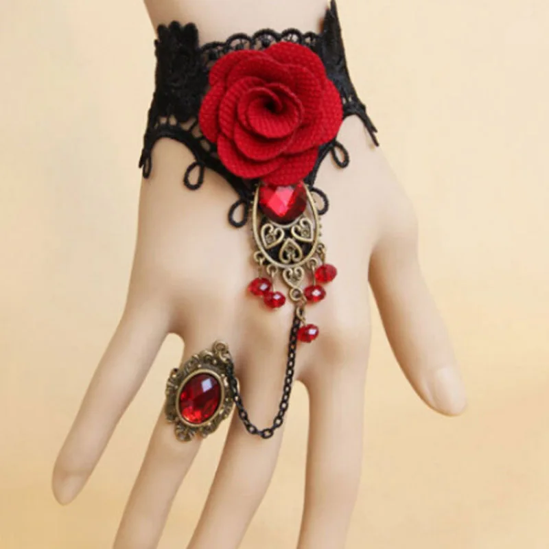 Цветок розы, Черно-красное Готическое колье для женщин, Винтажное сексуальное модное Бархатное кружевное ожерелье Изображение 3