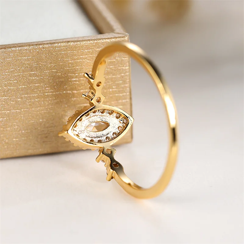 Роскошное женское кольцо с белым кристаллом, Очаровательные кольца из желтого золота, Обручальные кольца с камнями Для женщин, Обручальное кольцо с цирконием для невесты Изображение 1