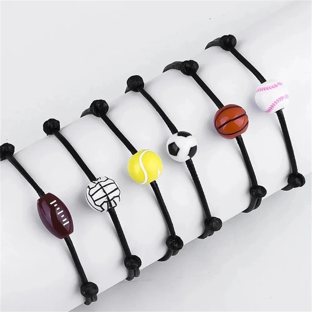 Спортивный баскетбольный бейсбольный браслет из восковой нити, тканый теннисный браслет для регби, браслеты с шариками-шармами для мужчин, ювелирные изделия, подарки Изображение 1