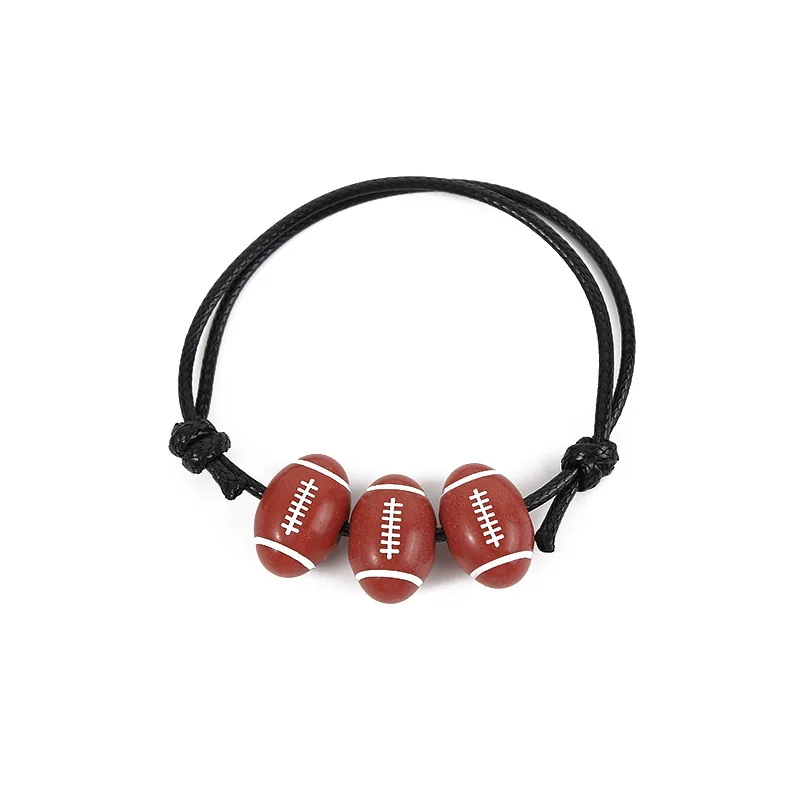 Спортивный баскетбольный бейсбольный браслет из восковой нити, тканый теннисный браслет для регби, браслеты с шариками-шармами для мужчин, ювелирные изделия, подарки Изображение 2