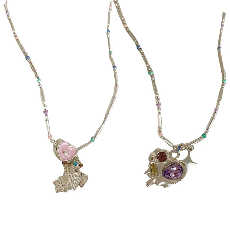 Ожерелье с подвеской в виде капель масла для женщин, разноцветные бусины, цепочка для ключиц, трендовые ювелирные изделия Изображение 0