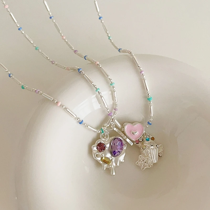 Ожерелье с подвеской в виде капель масла для женщин, разноцветные бусины, цепочка для ключиц, трендовые ювелирные изделия Изображение 1