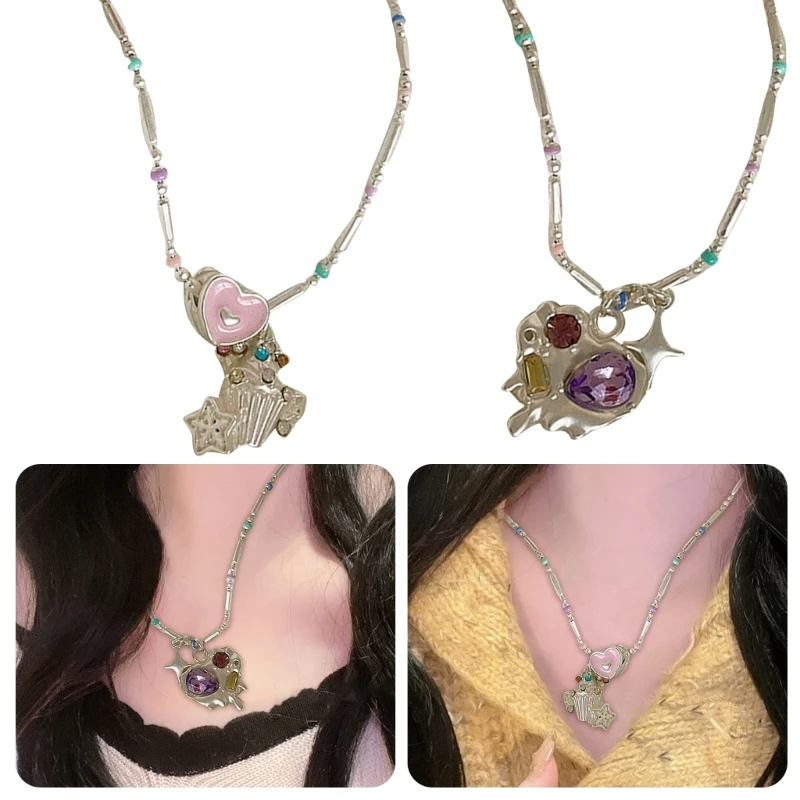 Ожерелье с подвеской в виде капель масла для женщин, разноцветные бусины, цепочка для ключиц, трендовые ювелирные изделия Изображение 2