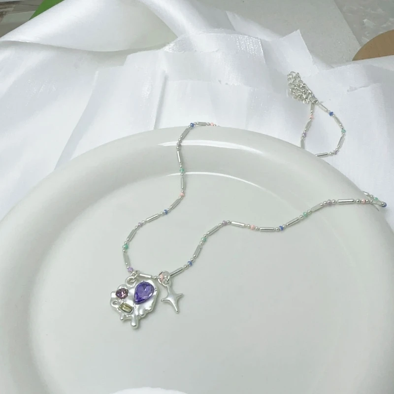 Ожерелье с подвеской в виде капель масла для женщин, разноцветные бусины, цепочка для ключиц, трендовые ювелирные изделия Изображение 3