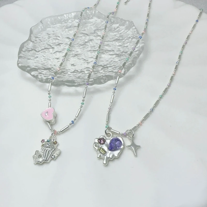 Ожерелье с подвеской в виде капель масла для женщин, разноцветные бусины, цепочка для ключиц, трендовые ювелирные изделия Изображение 4
