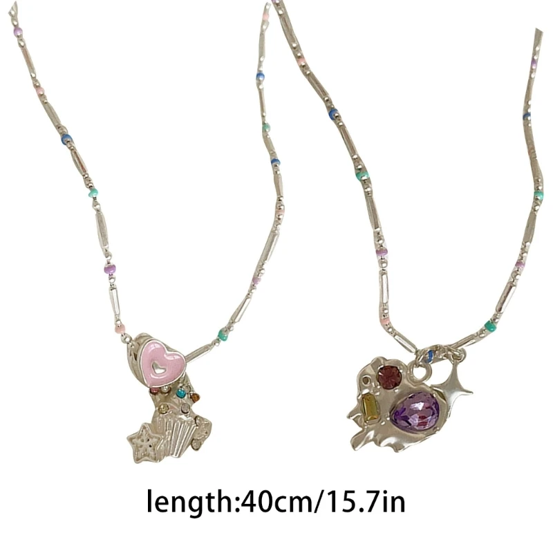Ожерелье с подвеской в виде капель масла для женщин, разноцветные бусины, цепочка для ключиц, трендовые ювелирные изделия Изображение 5