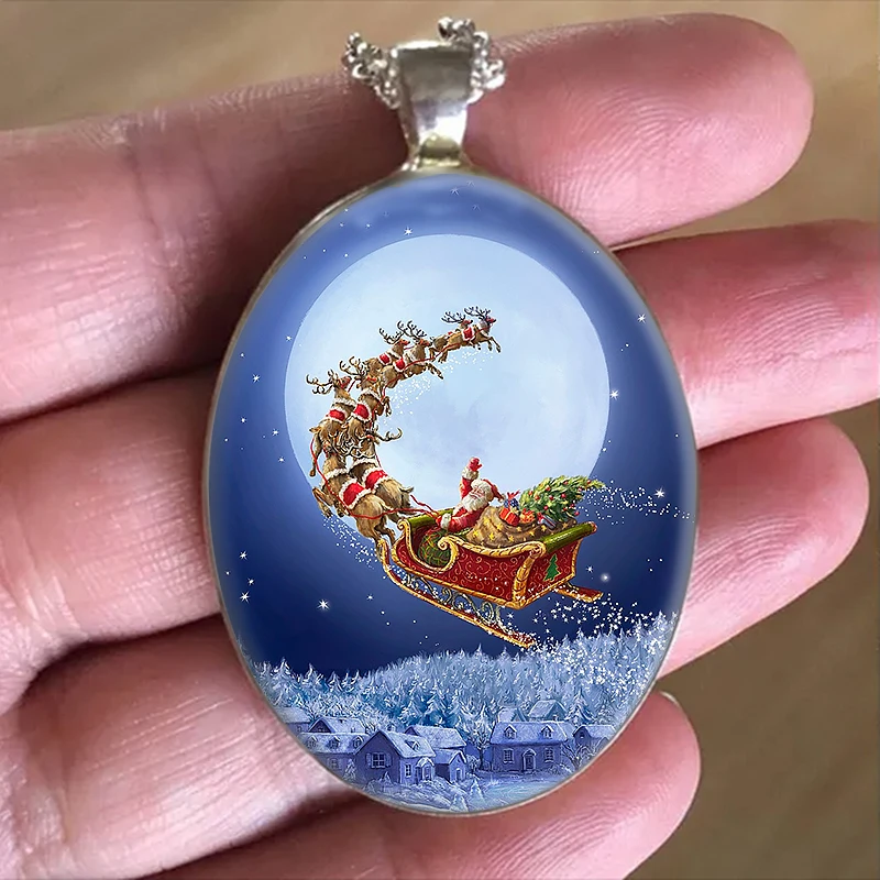 Модное и креативное женское ожерелье с подвеской Тренд Красивое рождественское ожерелье с овальным кулоном Санта Клауса, ювелирные изделия, подарок для вечеринки Изображение 0