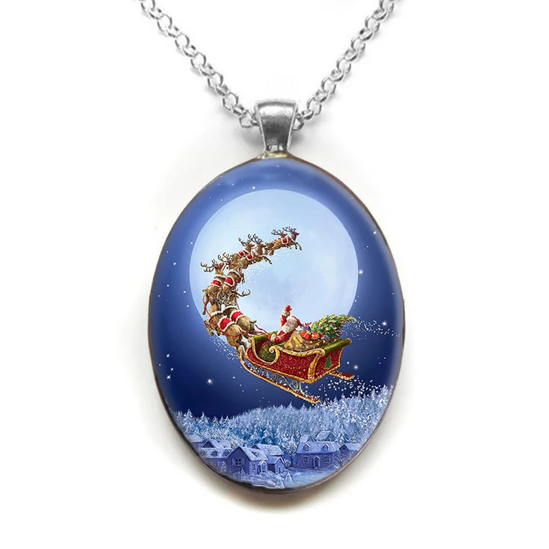 Модное и креативное женское ожерелье с подвеской Тренд Красивое рождественское ожерелье с овальным кулоном Санта Клауса, ювелирные изделия, подарок для вечеринки Изображение 1