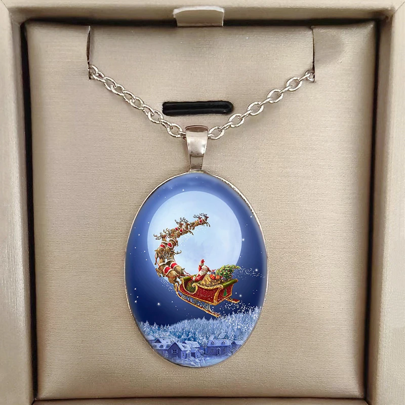 Модное и креативное женское ожерелье с подвеской Тренд Красивое рождественское ожерелье с овальным кулоном Санта Клауса, ювелирные изделия, подарок для вечеринки Изображение 4