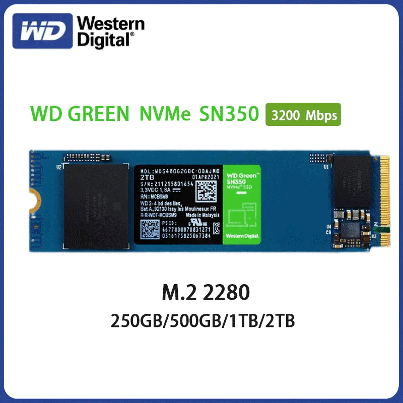 Western Digital Green SN350 100% Новый Оригинальный 250 ГБ 500 ГБ 1 ТБ 2 ТБ Встроенный Компьютерный SSD M.2 2280 Со скоростью до 3200 Мбит/с Изображение 0