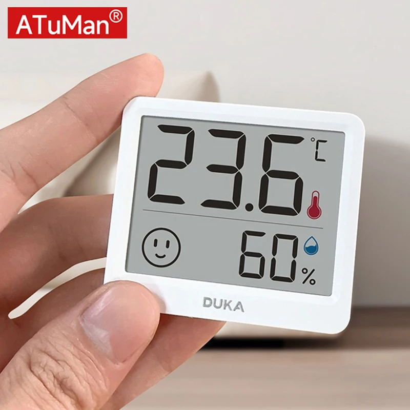 DUKA Atuman, 2,5-дюймовый мини-ЖК-цифровой термометр-гигрометр, электронный датчик температуры в помещении, гигрометр с дисплеем для улыбающегося лица Изображение 0