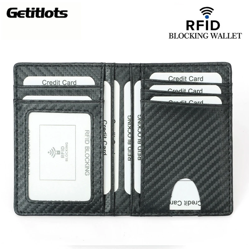Кошелек из углеродного волокна, футляр для карт, мужской деловой кошелек из искусственной кожи, держатель кредитной карты, RFID Водительские права, сумка для наличных, минималистичный кошелек Изображение 1
