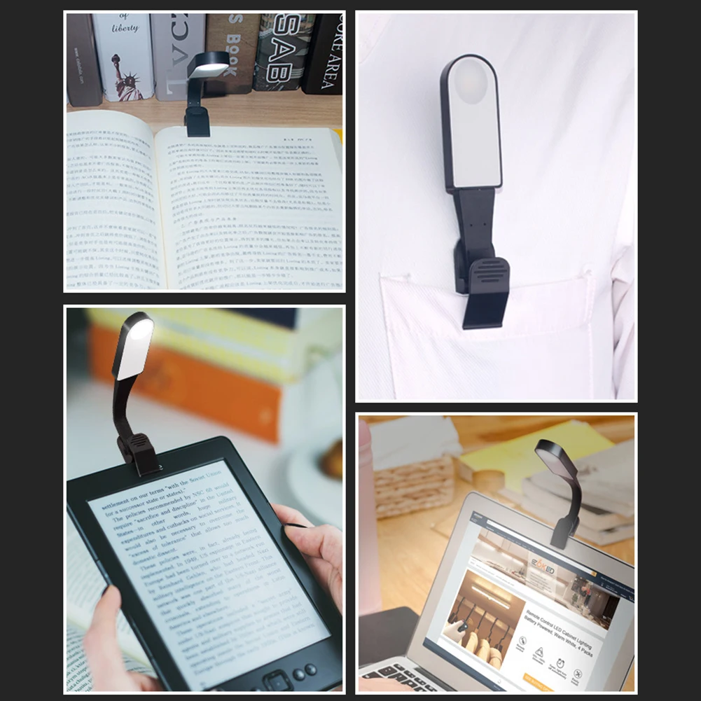 Светодиодная лампа для чтения с зажимом для книги, мини-USB-штекер, лампа для зажима для книг, легкая вращающаяся лампа для дома, спальни, кабинета Изображение 3