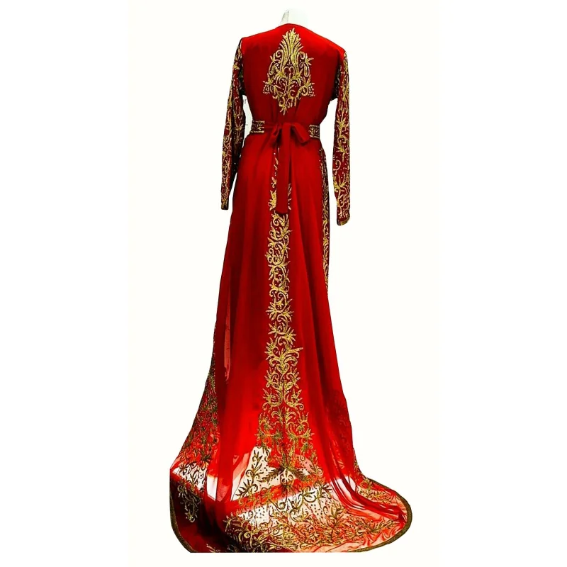 Красный свадебный Марокканский кафтан из Дубая с абайей Необычной работы, расшитый камнем Ари, Европейские и американские модные тенденции Изображение 1