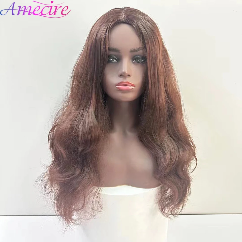 Коричневый парик из синтетических волос для чернокожих женщин, объемная волна, средняя часть, цветной кудрявый парик цвета Омбре, короткие афро-кудрявые парики с челкой Изображение 0