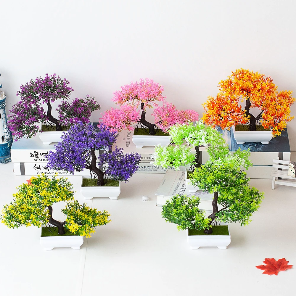 Искусственные растения Бонсай, искусственные цветы, домашний декор, маленькое дерево, красивый подарок для детей для украшения спальни в помещении Изображение 0