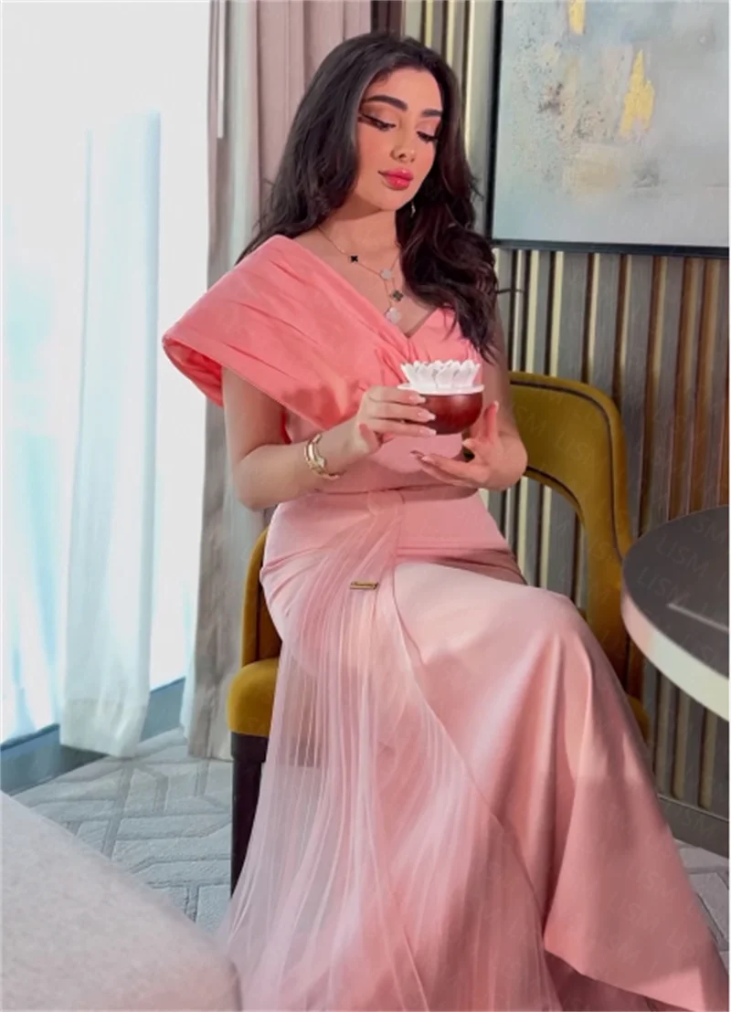 LISM 2023 Розовые вечерние платья для выпускного вечера с одним плечом, шифоновые платья для встречи выпускников без рукавов длиной до щиколоток, плюс размер одежды, сшитой на заказ Изображение 1