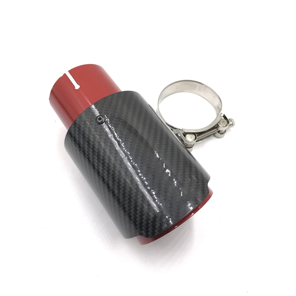 Один шт выхлопной наконечник 63 мм на входе (89 мм на выходе) Углеродное волокно + красная краска Универсальный глушитель выхлопного наконечника из нержавеющей стали Изображение 0