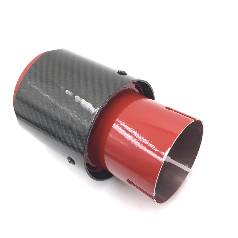 Один шт выхлопной наконечник 63 мм на входе (89 мм на выходе) Углеродное волокно + красная краска Универсальный глушитель выхлопного наконечника из нержавеющей стали Изображение 5
